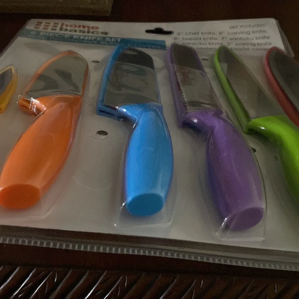 Stainless Steel Knife Set with Colorful Slip Covers